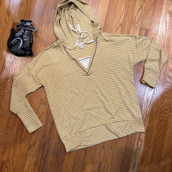 Sundance Mustard Yellow Striped Oversize Hoodie Lightweight Sweatshirt Size Med - Picture 5 of 7